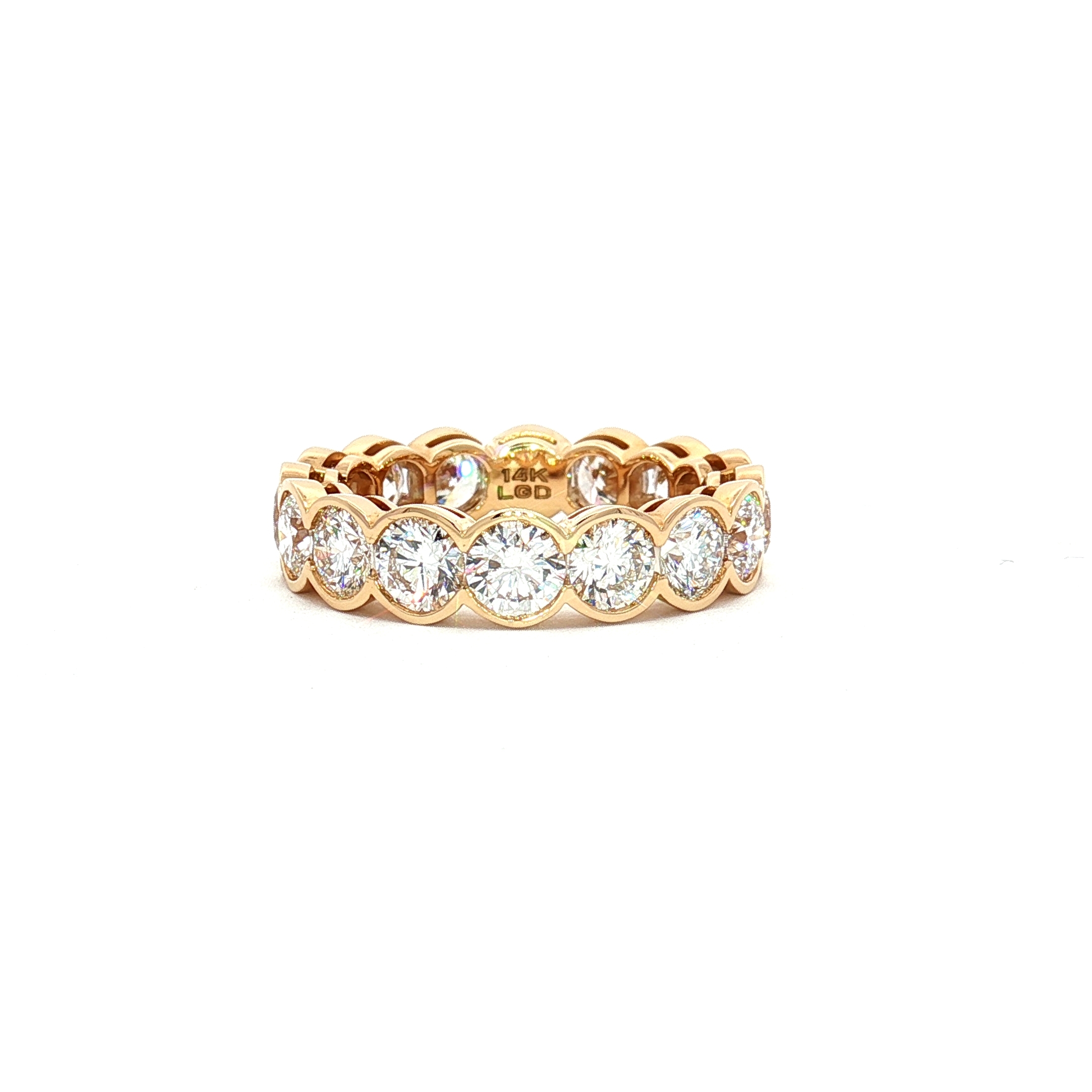 14K Yellow Gold Eternity Band With 3.85ct Round Brilliant-Cut Bezel-Set Lab-Grown Diamonds, Size 6