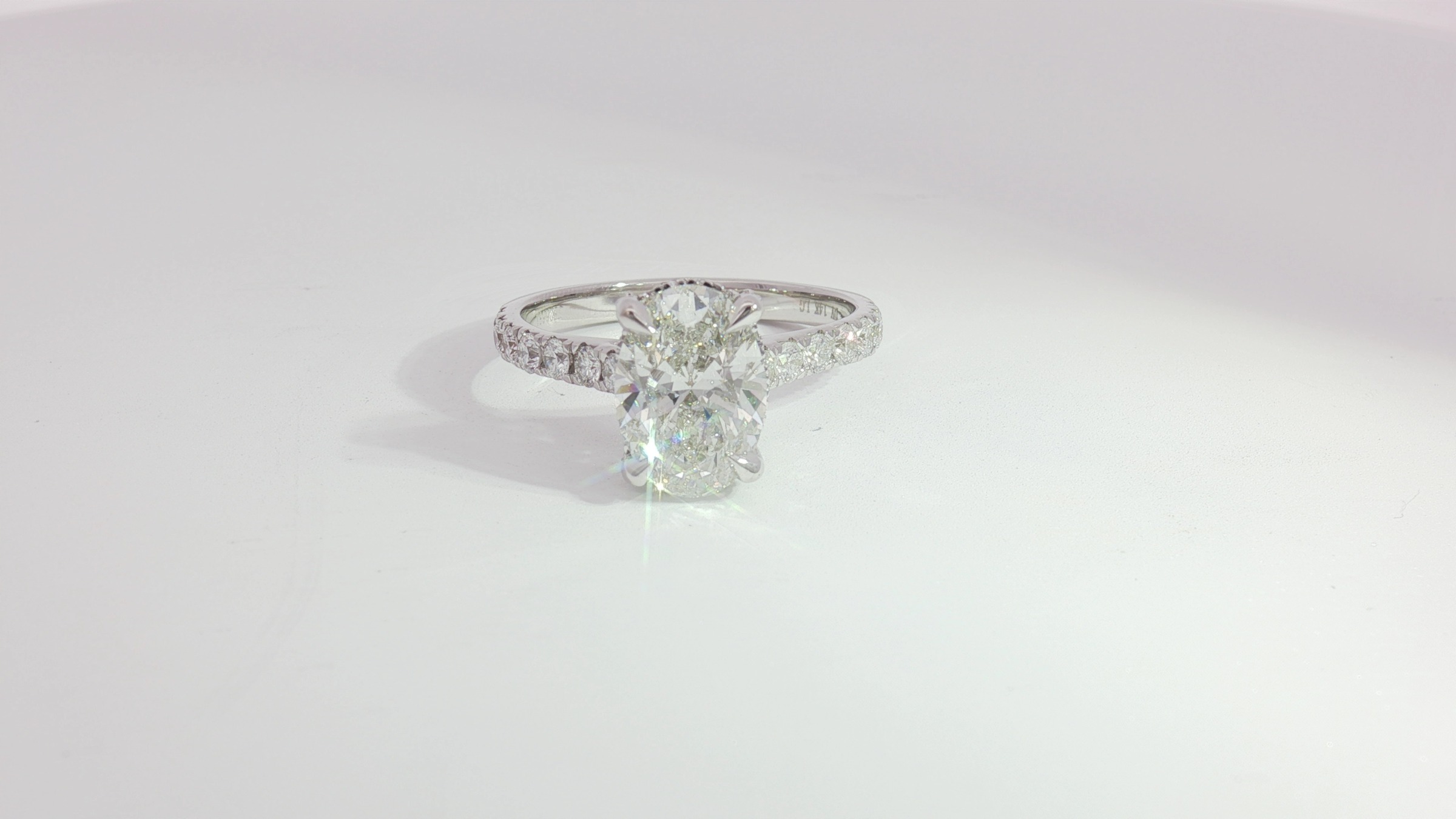 14k White Gold Oval Hidden Halo Engagement Ring With 2.00ct Center & 2.65ct Lab-Grown Diamonds, Size 7 