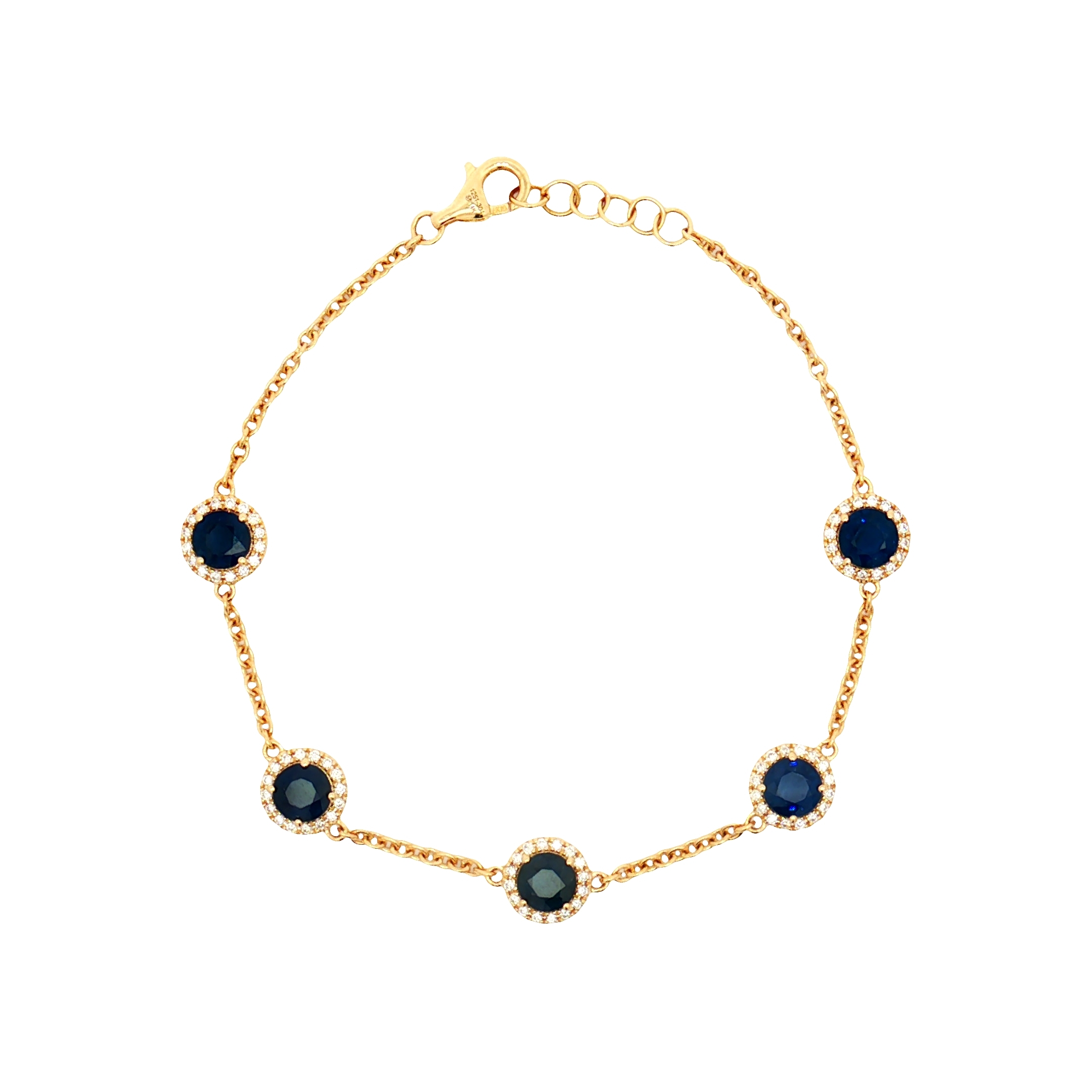 14k Yellow Gold 2.96ct Blue Sapphire & 0.30ct Diamond Halo Bracelet, 7