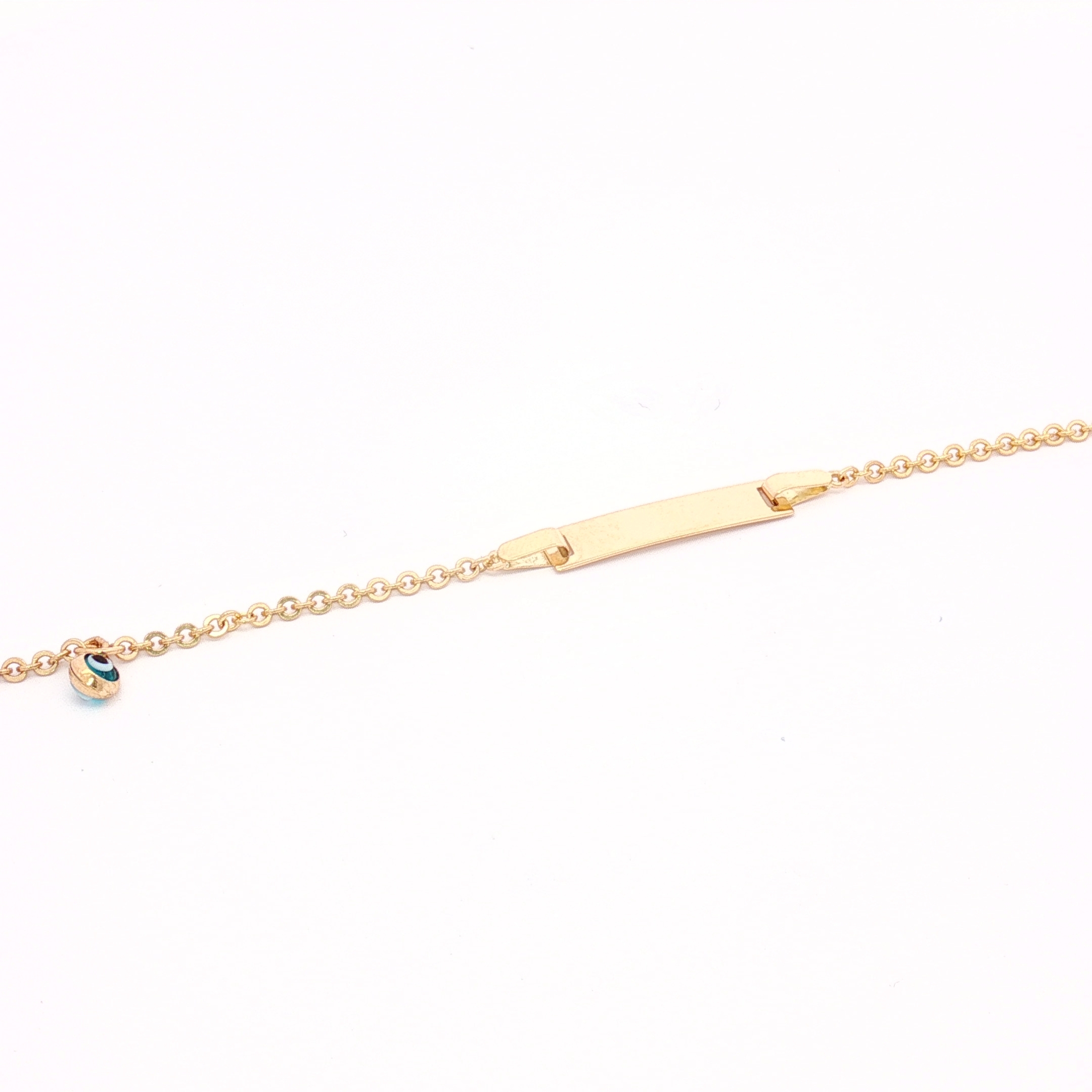 14k Yellow Gold Baby ID Bracelet, Evil Eye Dangle, 5'' (Adjustable to 4.5'').