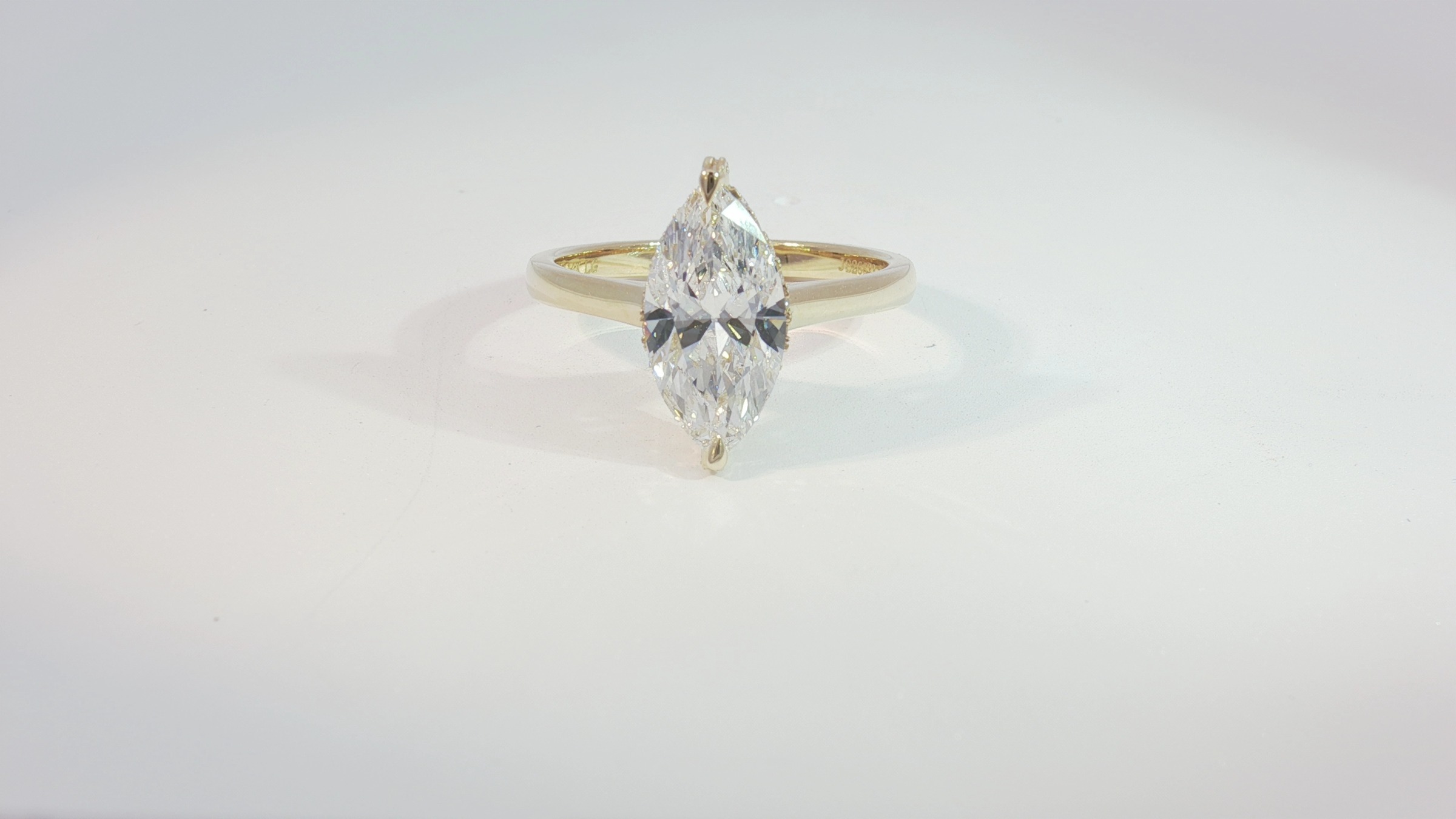 14k Yellow Gold LGD Marquise Engagement Ring w/ a Hidden Halo Center 2.00ct -2.18ctw Size 7