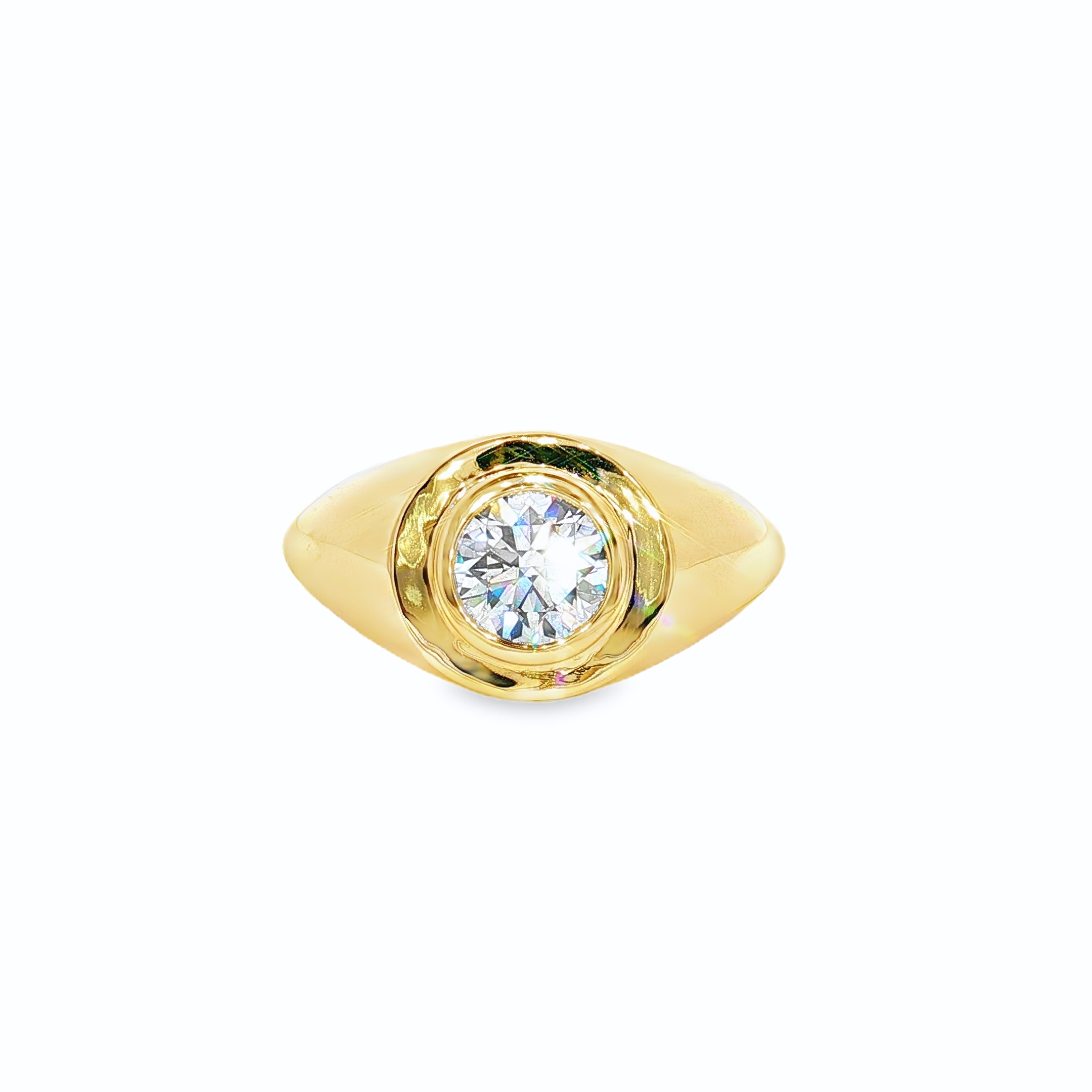 14k Yellow Gold Men's Signet Ring With 1.50ct Round-cut Bezel-Set  Lab-Grown Diamonds, Size 10