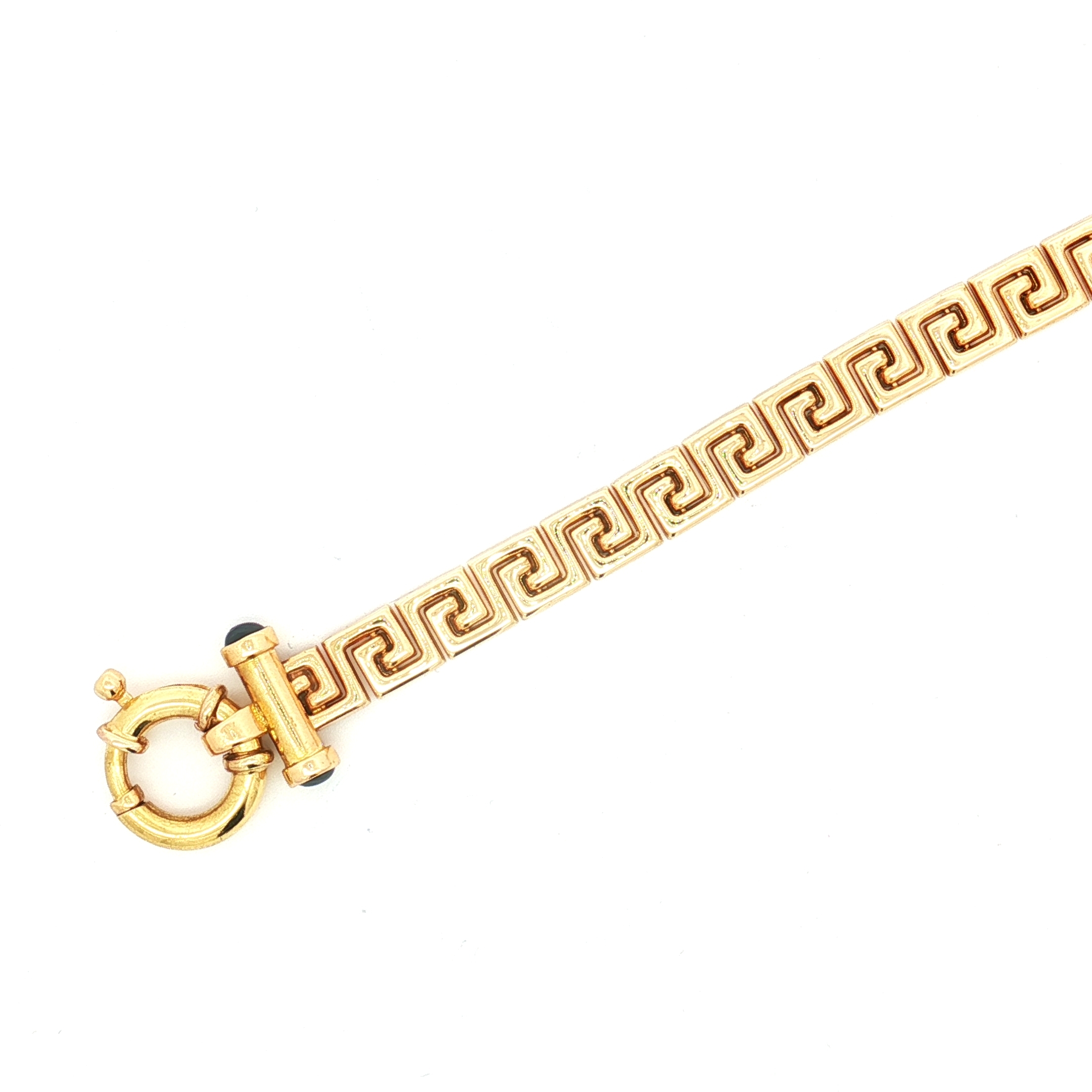 18K Yellow Gold Greek Key Link Bracelet with Cabochon Sapphire End Caps, 6.5''