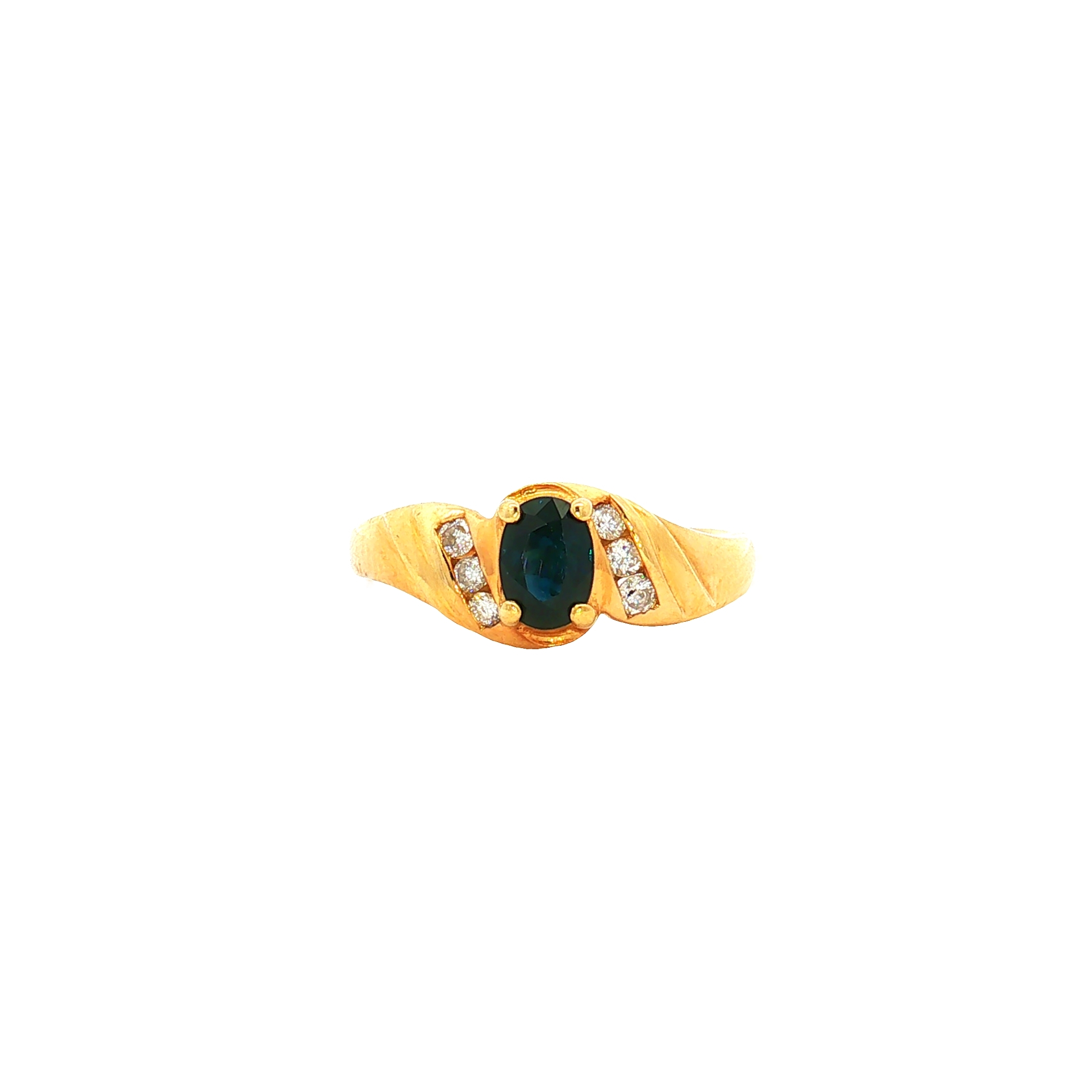18K Yellow Gold Oval Blue Sapphire Bypass Ring with Diamond Accents, Size 6.5
