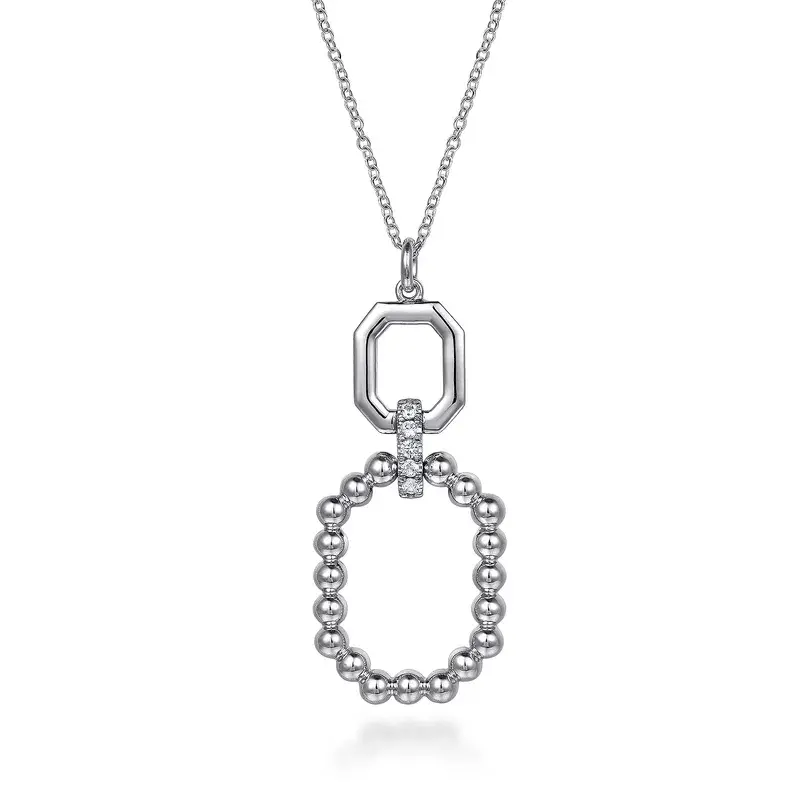 925 Sterling Silver Octagon White Sapphire Bujukan Drop Pendant Necklace, 17.5