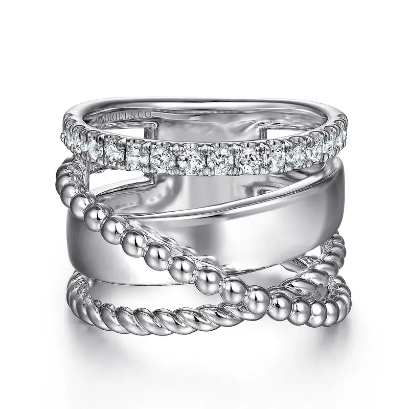 925 Sterling Silver White Sapphire Bujukan Twisted Ladies Ring, Size 6.5