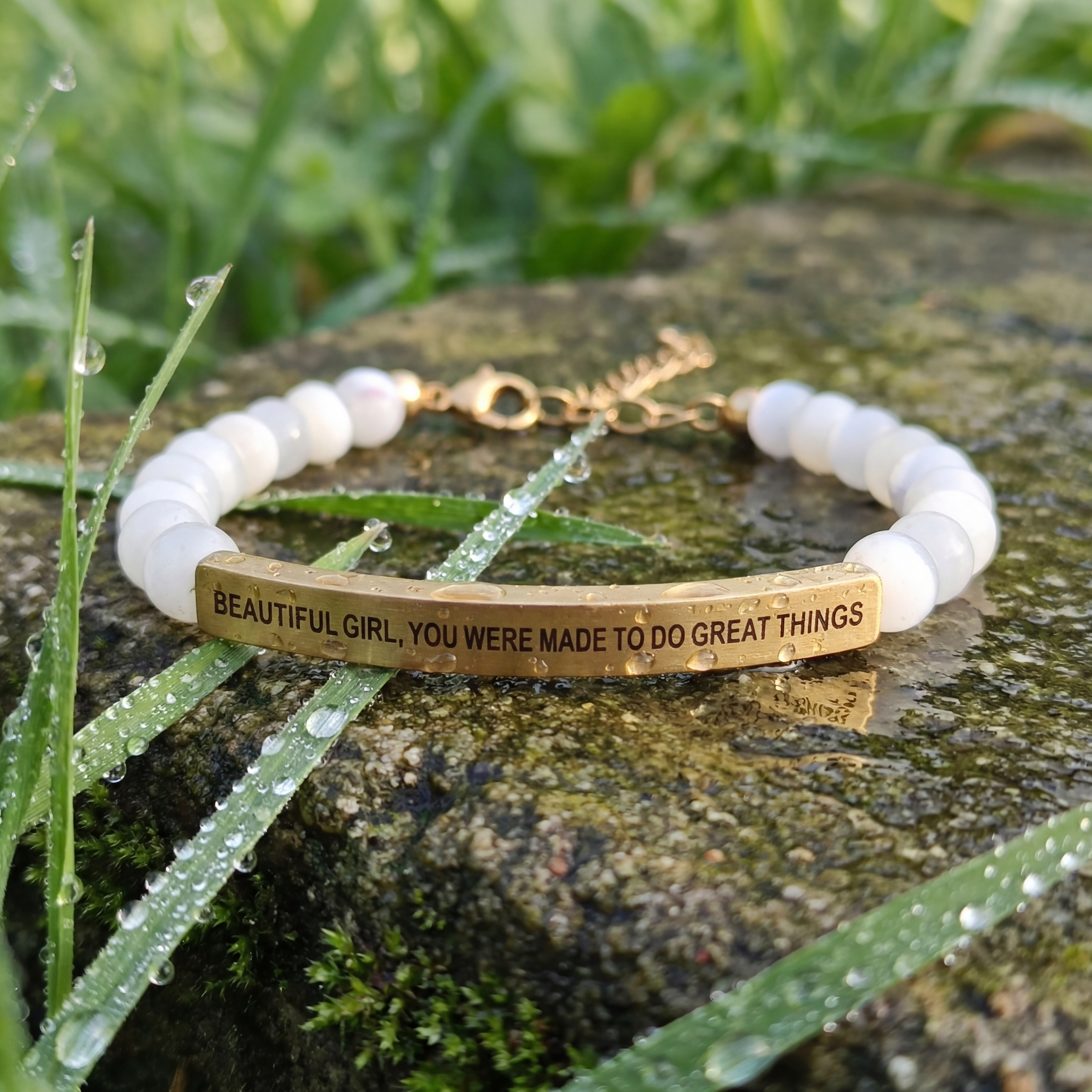 Beautiful Girl, You Were Made To Do Great Things - Mother of Pearl Beaded Bracelet