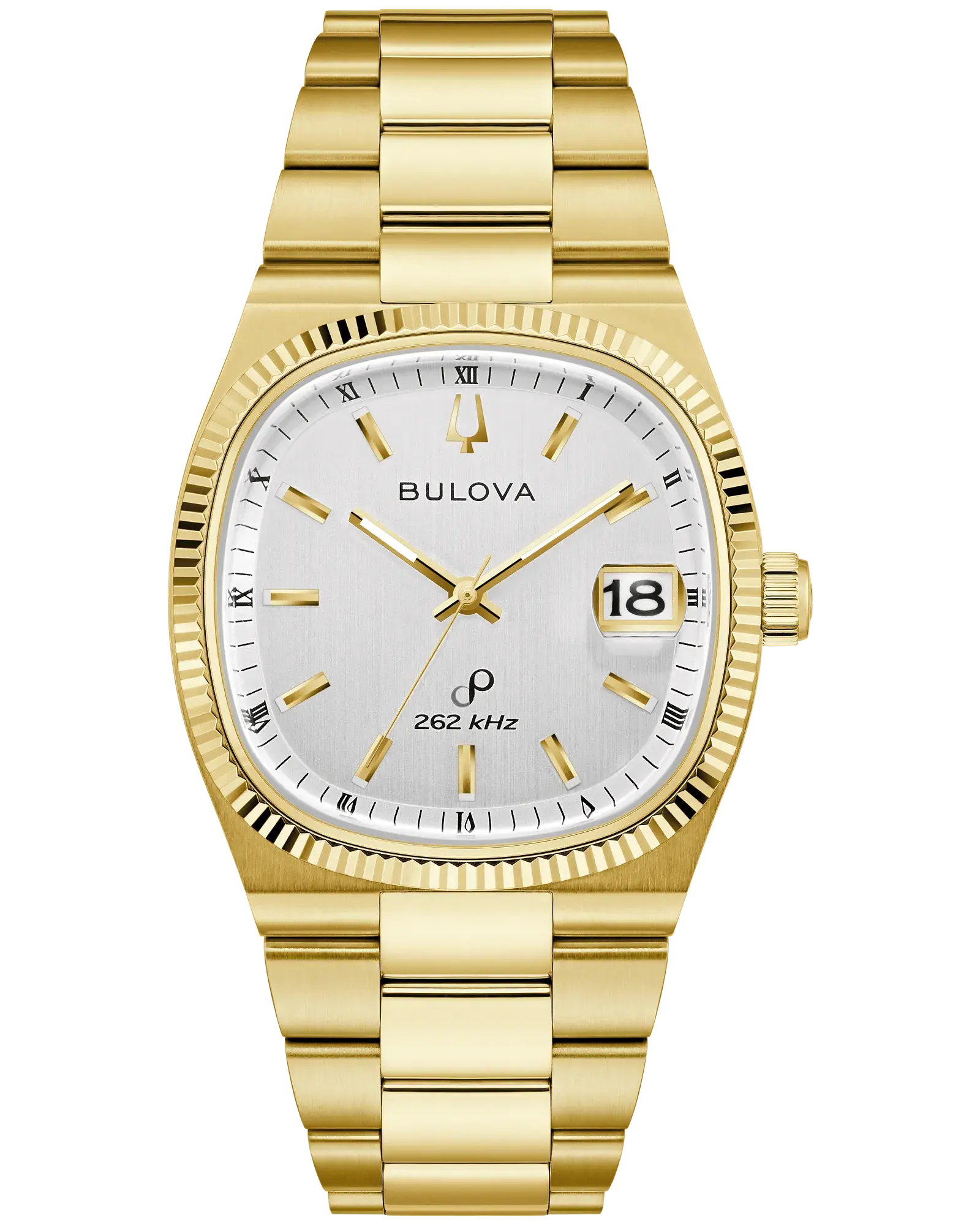 Bulova Silver- Tone Dial, Gold-Tone Stainless Steel Bracelet Super Seville, 37.5mm, 97B223.