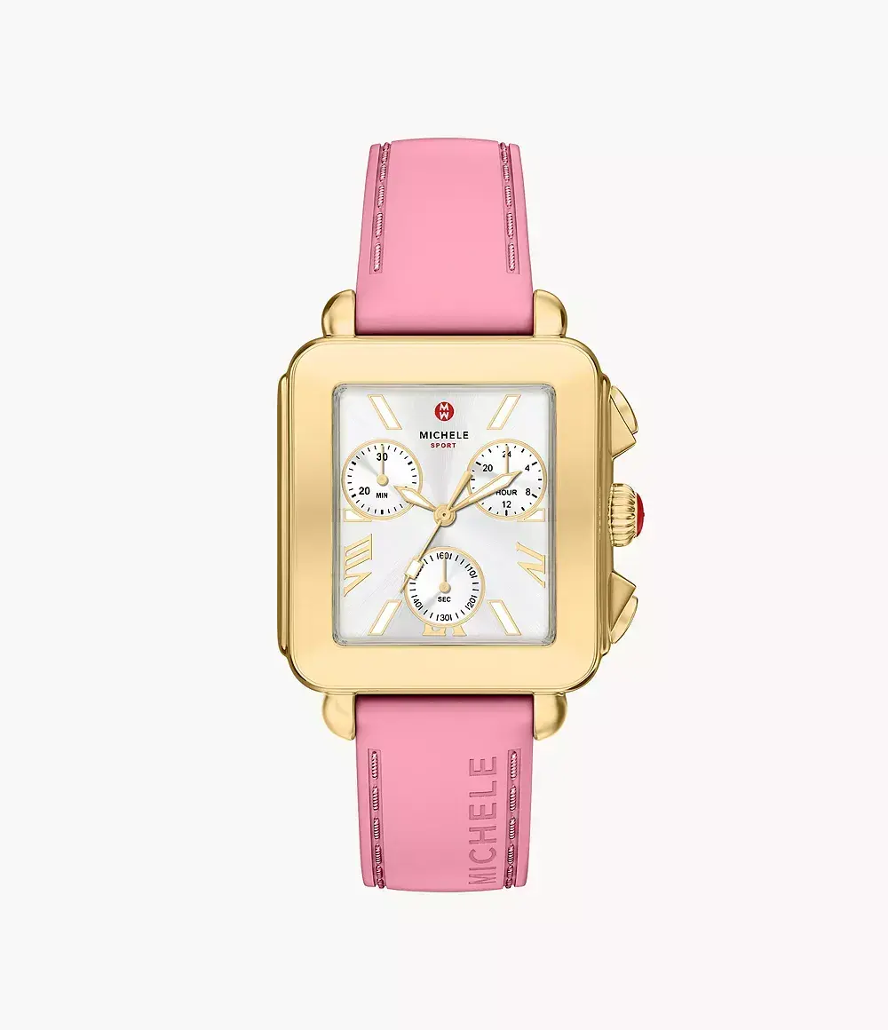 Deco Sport Chronograph Gold-Tone Vintage Pink Silicone Watch