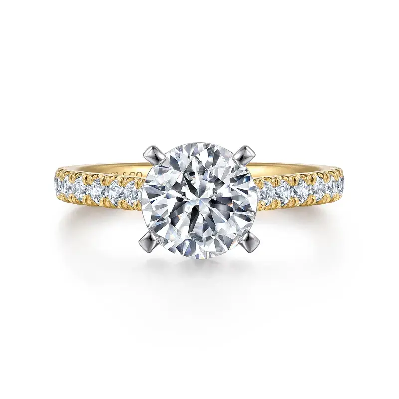Erica - 14K White-Yellow Gold Engagement Ring with 0.55ct Natural Diamond Accents & Round Cubic Zirconia Center, Size 6.5