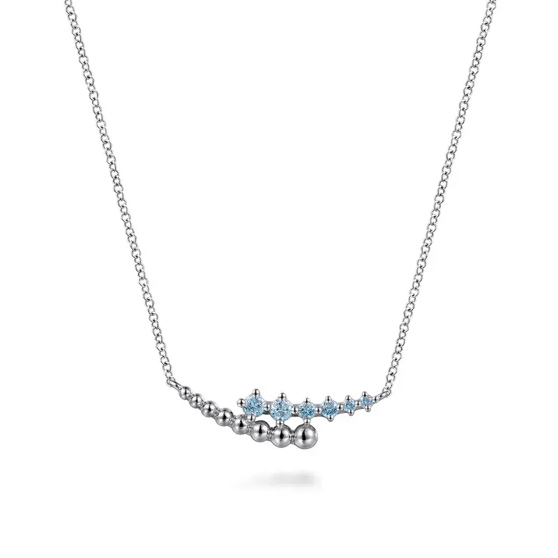 GABRIEL 925 Sterling Silver Bujukan and Blue Topaz Bypass Bar Necklace, 17.5