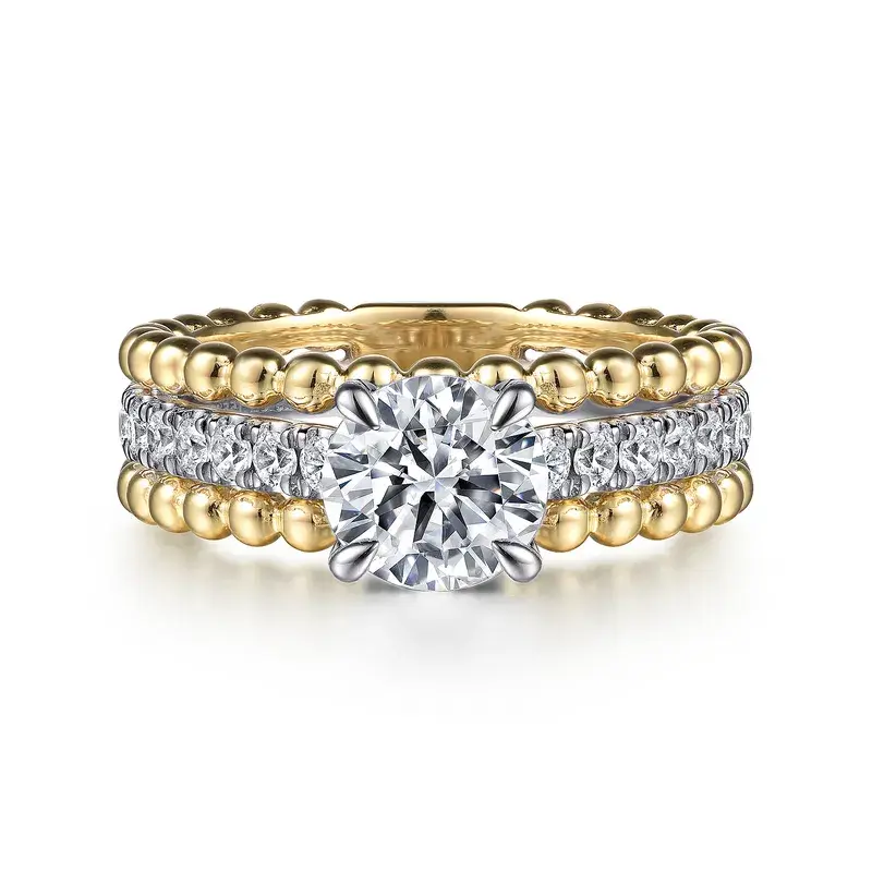 Dorian - 14K Two-Tone Gold Engagement Ring with 0.59ct Natural Diamond Accents & Round Cubic Zirconia Center – Size 6.5