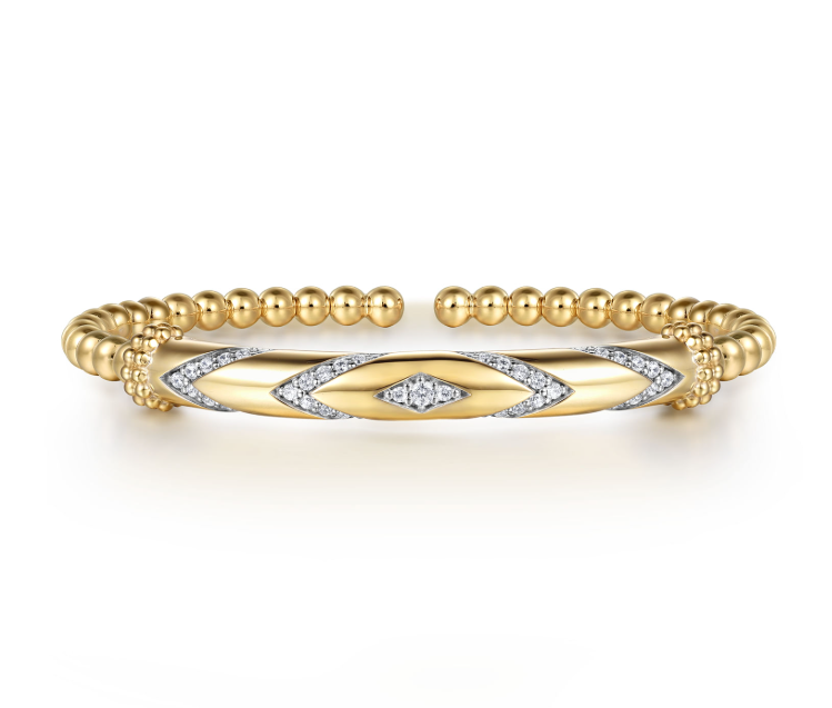 Gabriel 14K Yellow Gold Limited Edition Bujukan Polished & 0.49ct Diamond Arrows Bar Bangle Bracelet, Size 5.75