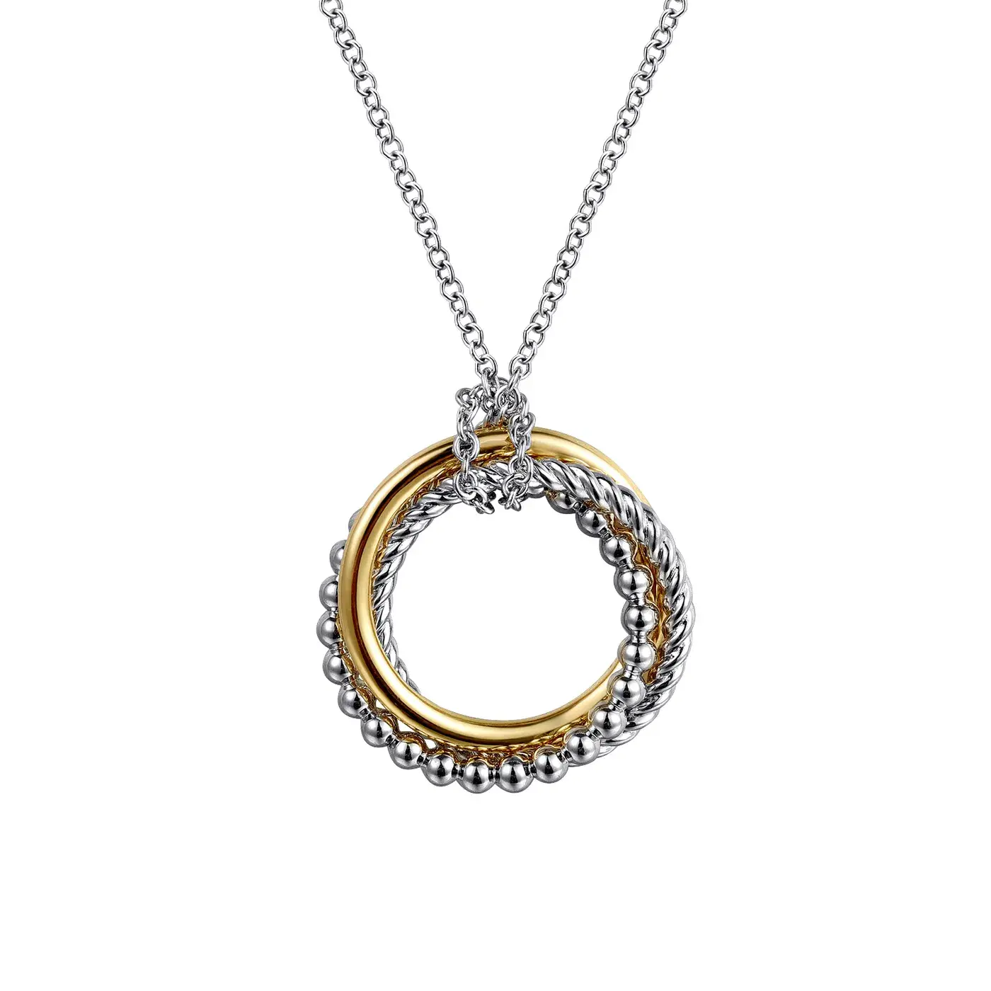 Gabriel 925 Sterling Silver and 14K Yellow Gold Rope Pendant Necklace-Bujukan, 17.5 inch