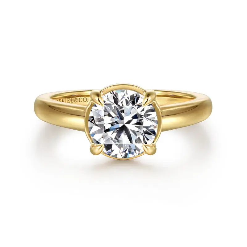 Geo - 14K Yellow Gold Engagement Ring with 1.5ct Round Cubic Zirconia Center & 0.16ct Natural Diamond Accents, Size 6.5