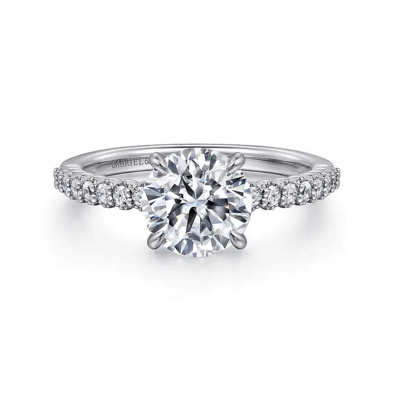 Krete - 14K White Gold Round Diamond Engagement Ring with 1.50ct Cubic Zirconia Center Stone & 0.21 Side Natural Diamonds, Size 6.5
