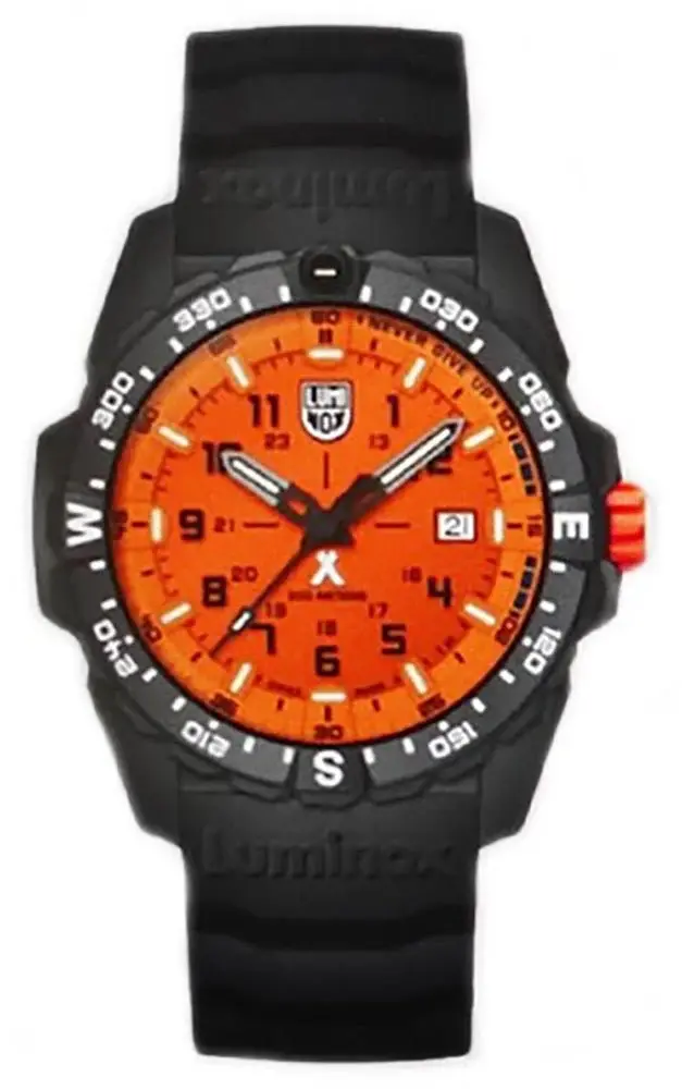Luminox Bear Grylls Survival Mountain CARBONOX Orange Dial Black Rubber Strap Date Divers Quartz Mens Watch, 43mm- XB.3739