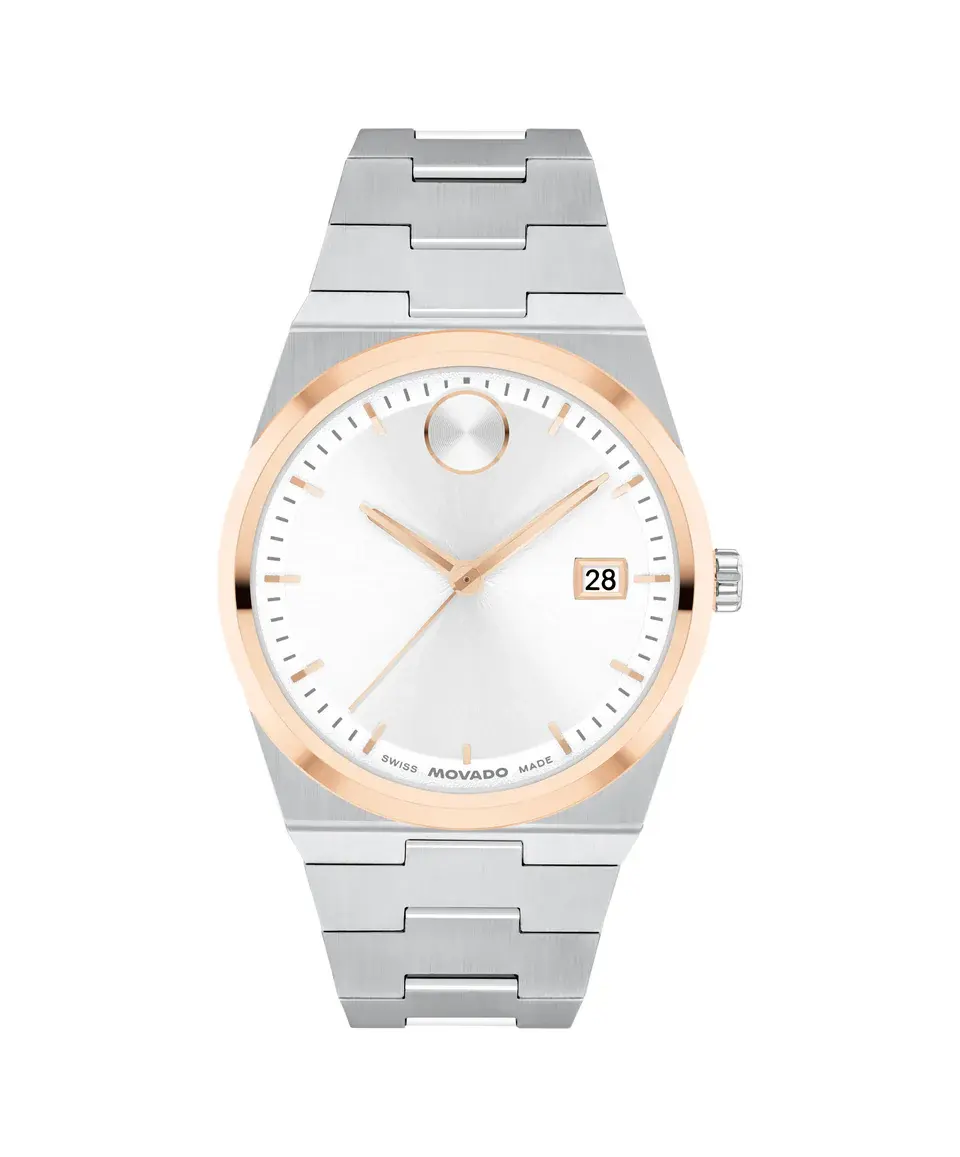 Movado BOLD Quest White Dial Stainless Steel and Rose Gold-Tone Bracelet Watch 40mm - 3600972