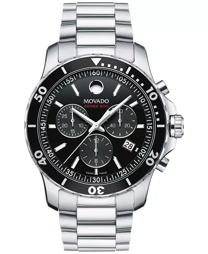 Movado Men's Swiss Chronograph Series 800 Performance Steel Bracelet Diver Watch 42mm 2600142