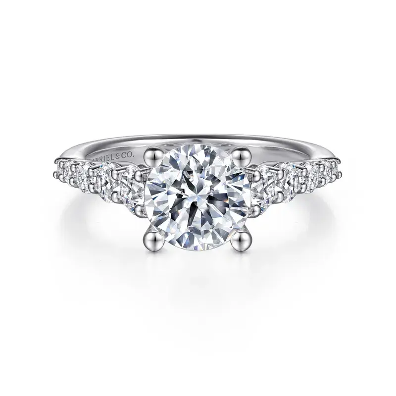 Reed - 14K White Gold Round Engagement Ring with 0.26 Side Natural Diamonds & 2.00ct Cubic Zirconia Center Stone, Size 6.5