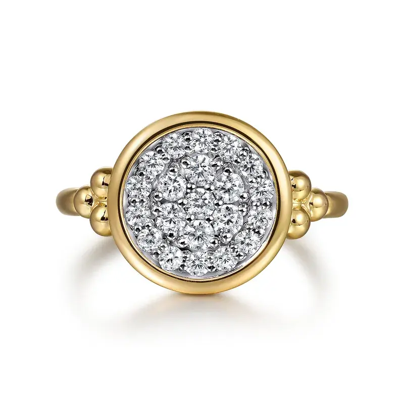 Signet Ring 14K White and Yellow Gold Diamond 0.5ct Bujukan, Size 6.5