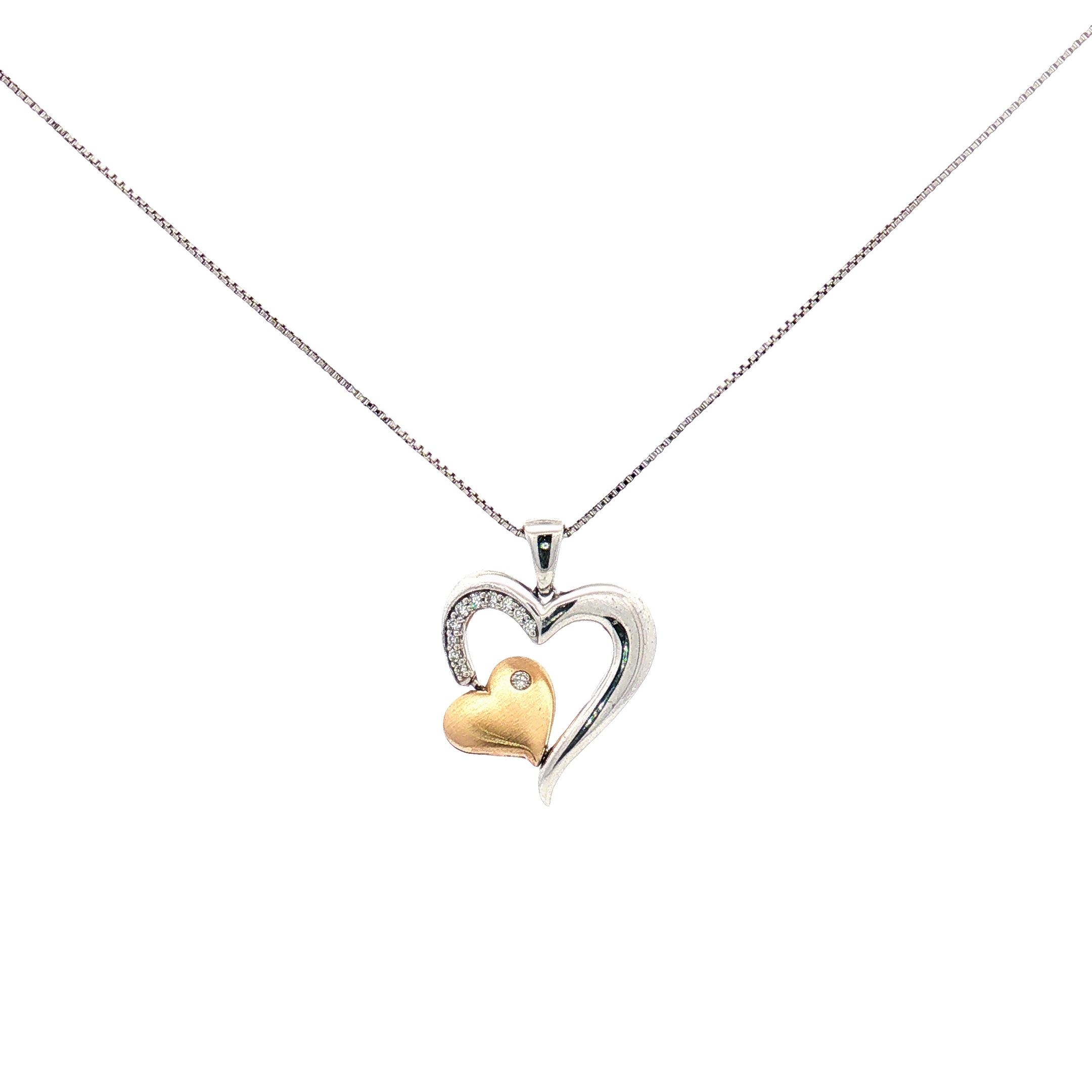  10K Rose Gold and 925 Silver Heart Pendant with Diamond .30Ctw Natural Diamond, with 14k White Gold Chain, 18 Inch 