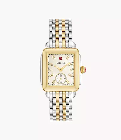 MICHELE Deco Mid Two-Tone 18K Gold-Plated Diamond Dial Watch, 29mm-MWW06V000042