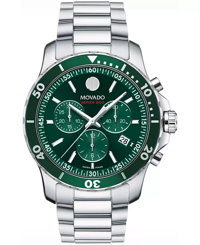  Movado Men's Series 800 Swiss Quartz Chronograph Performance Silver-Tone Steel Watch 42mm