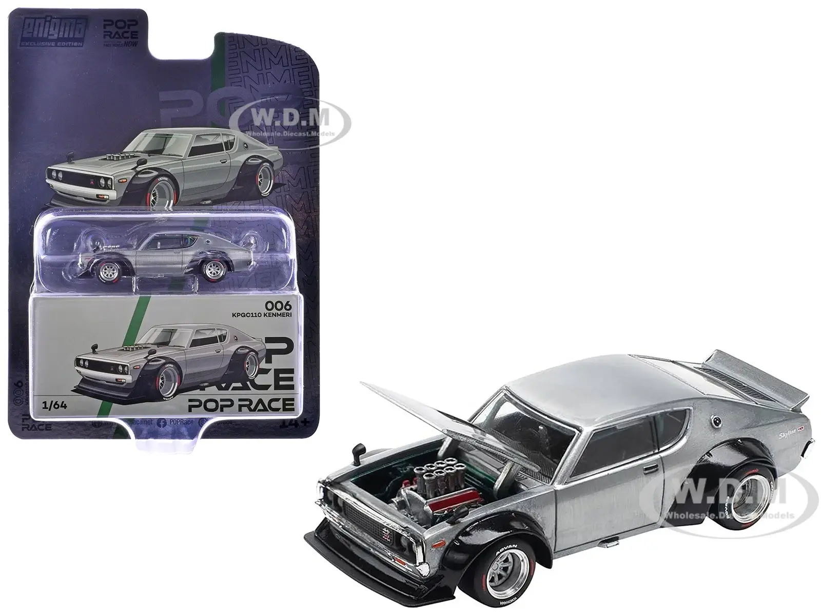 SKYLINE KPGC110 KENMERI RHD SILVER 1/64 DIECAST MODEL BY POP RACE PR64-PRE006