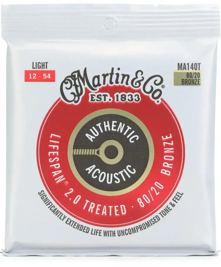 Martin MA140T Authentic Acoustic Lifespan 2.0 Treated 80/20 Bronze Guitar Strings - .012-.054 Light