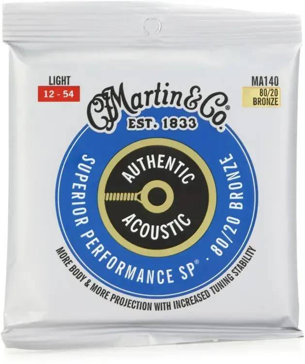 Martin MA140 Authentic Acoustic Superior Performance 80/20 Bronze Guitar Strings - .012-.054 Light