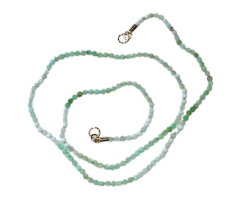 14KY 16 2-3mm faceted micro Peruvian Opal hand knotted silk necklace with JBG clasp 