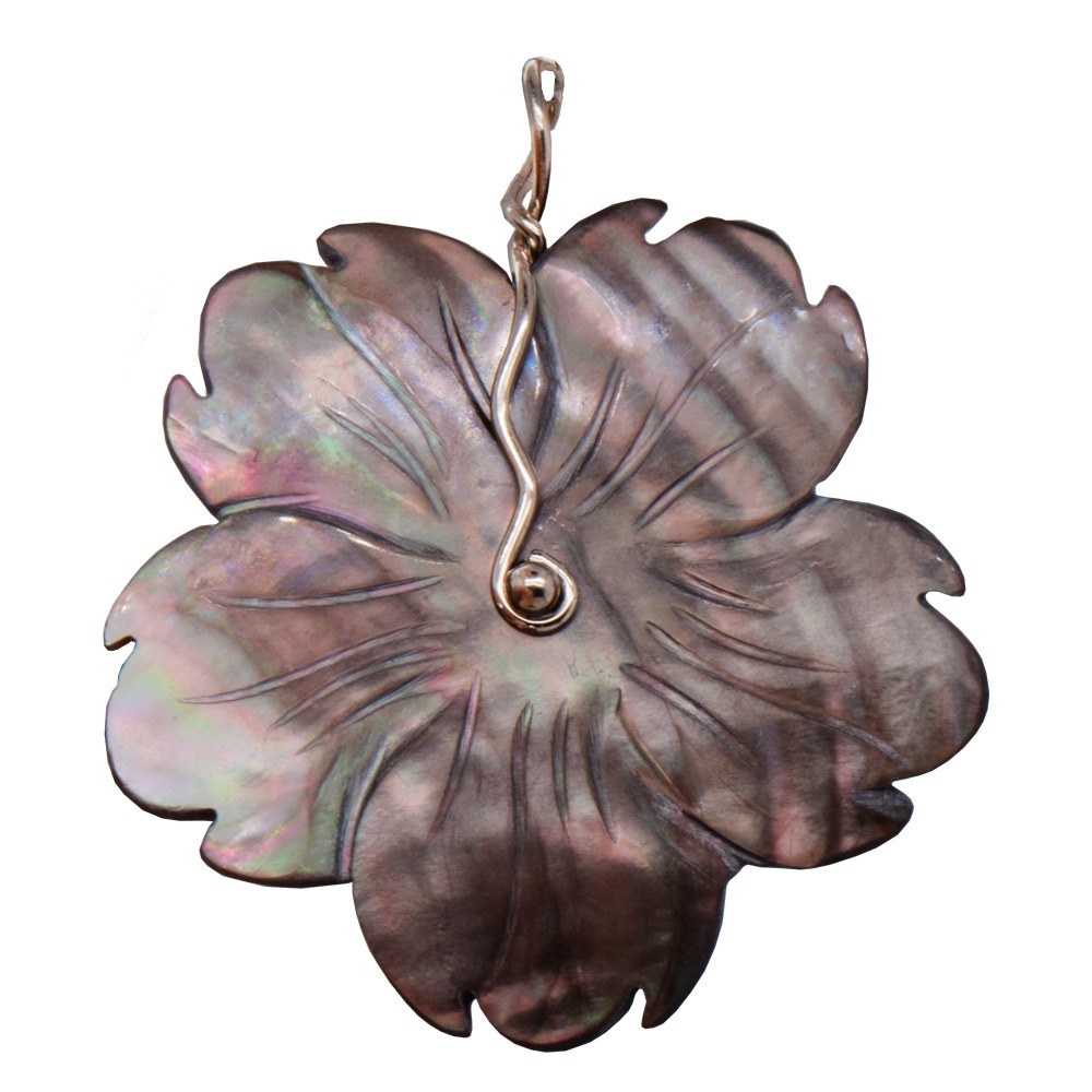 14K Palladium W 33.22x38.41mm hand carved Abalone floral pendant made by Ann Doll for JBG Legacy 