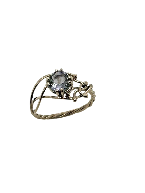 14K W 1.17ctw faceted round Peacock Tanzanite seaweed twist ring made by Carol Kessler for JBG Legacy 