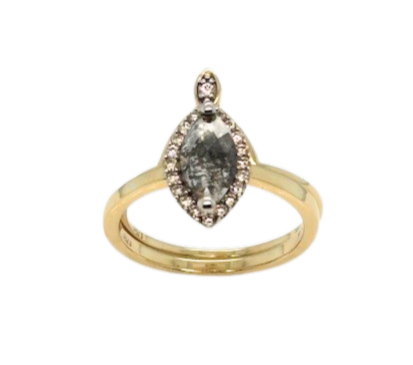 14K W 1.40cttw marquis faceted salt/pepper diamond ring size 7 by Aiya Designs.