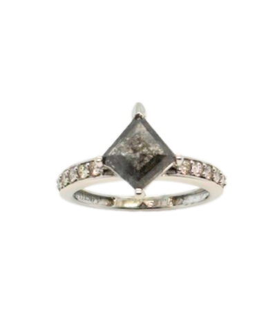 14K W 1.46cttw kite faceted salt/pepper diamond ring size 7 by Aiya Designs.