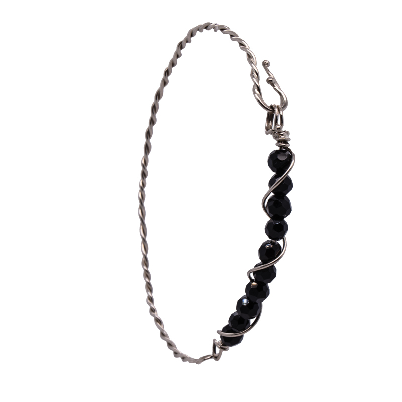 14k palladium white ten 4mm faceted Black Spinel locking top twist spiral bracelet by Carol Kessler for JBG Legacy.