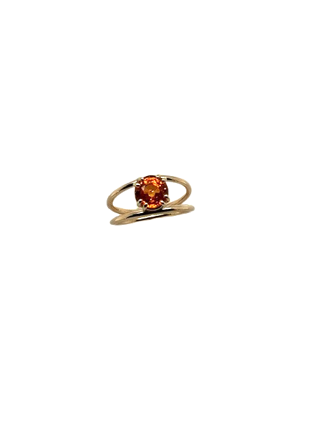 14K Y 2.15ctw round faceted Spessartite Garnet double circle ring size 7 made by Eric Fewox for JBG Legacy 