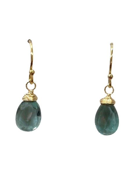 14K gold filled Ocean Waves Aqua Quartz simple french wire earrings made by Anne Vaughan