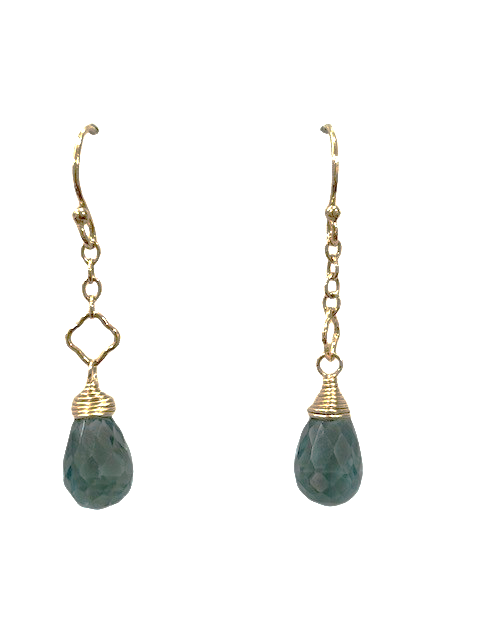 14K gold filled Ocean Waves Blue Quartz dangle french wire earrings made by Anne Vaughan