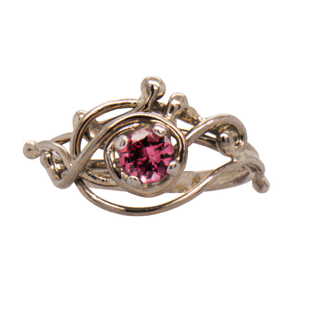 14K palladium white 0.36ct faceted pink spinel complex seaweed ring, size 7
