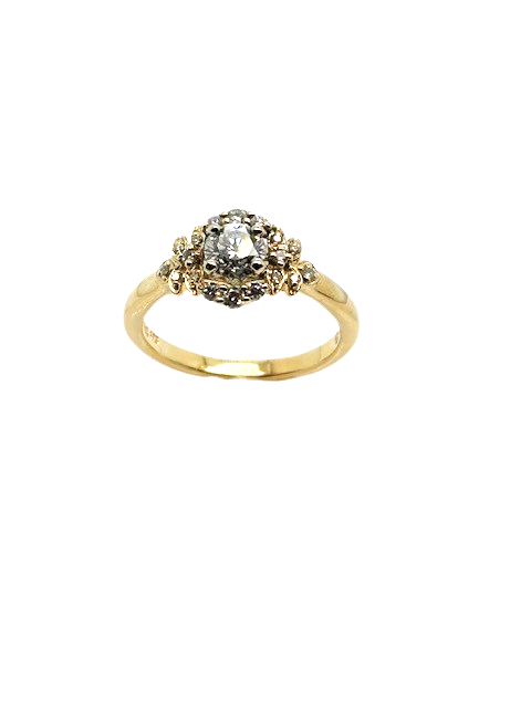 14ky 0.53ct F, SI1 Diamond surrounded by 0.19ct tw I, I1 Diamonds ring