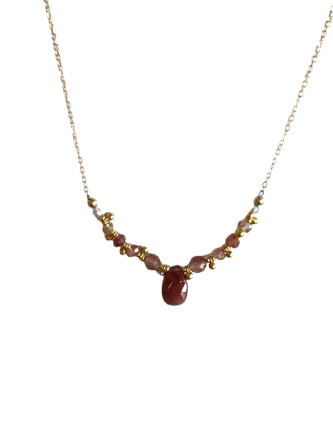 15 - 17 14K gold filled Andesine Labradorite simple beaded necklace made by Anne Vaughan 