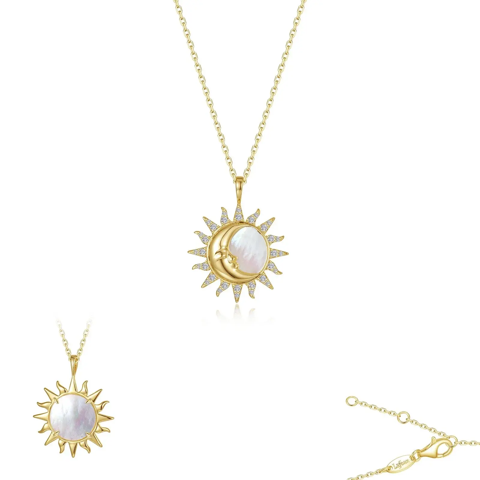 16 - 18 adj Platinum GP SS mother of pearl sun and moon necklace by Lafonn 