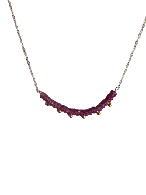 16.5 - 18.5 14K gold filled Strawberry Quartz simple beaded necklace made by Anne Vaughan 