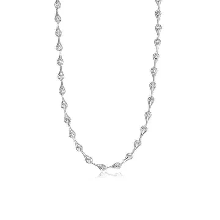 16 Platinum Sterling Silver 4.62ctw teardrop bezel line necklace made by Lafonn 