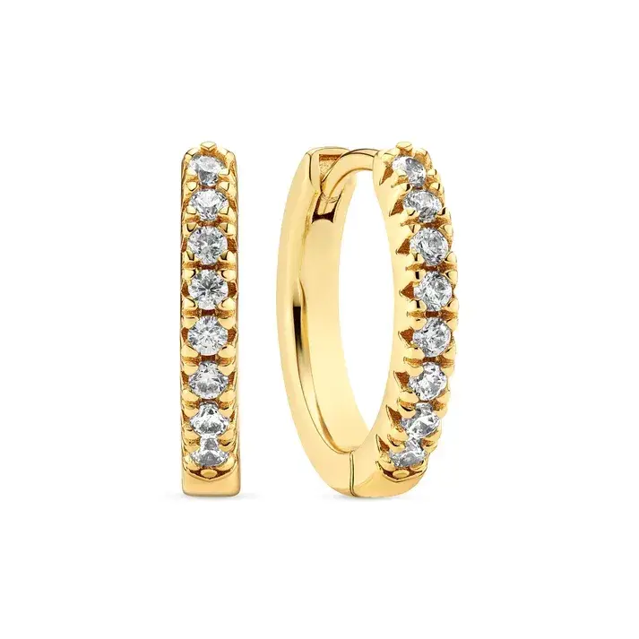 18K Gold Plated Sterling Silver 14mm x 2mm handset faceted Zircon Ellera reversible click hoop earrings made by Sif Jakobs