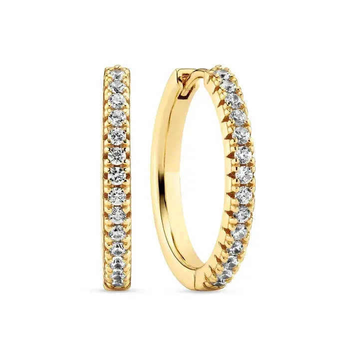18K Gold Plated Sterling Silver 20mm x 2.3mm handset faceted Zircon Ellera reversible click hoop earrings made by Sif Jakobs