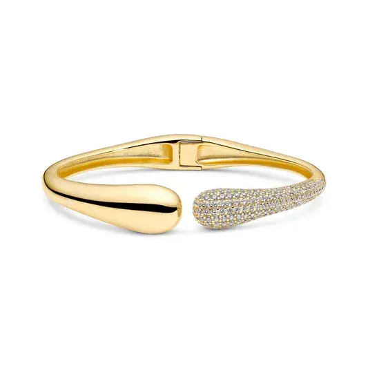 18K Gold Plated Sterling Silver faceted white zirconia polished hinged bangle by Sif Jakobs 