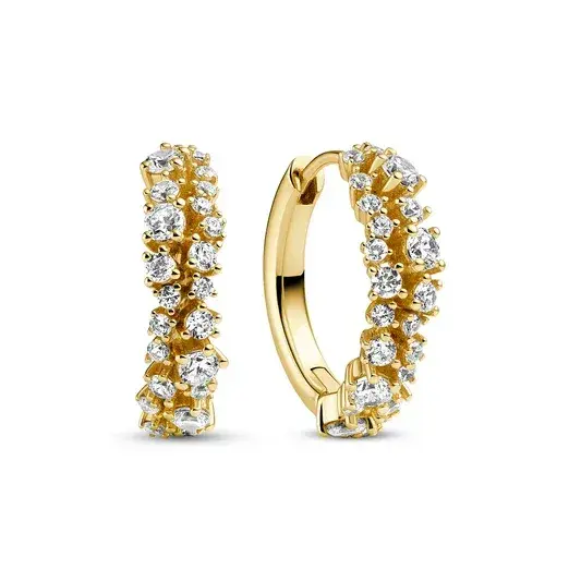 18K Gold Plated Sterling Silver handset faceted Zircon Cristallo Creolo locking hoop earrings made by Sif Jakobs